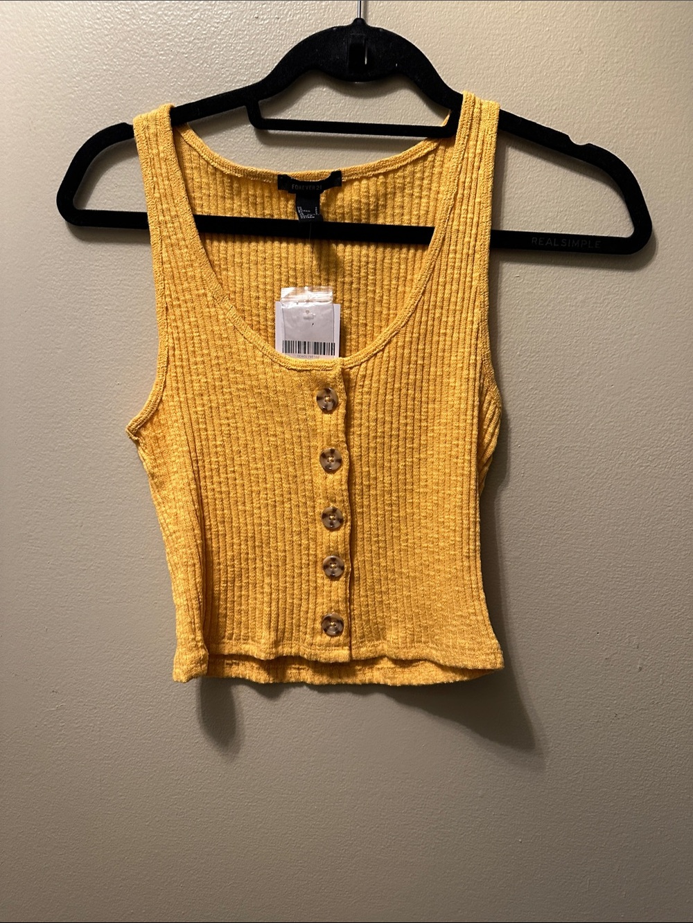 Forever 21 Yellow Ribbed Button-Front Cropped Tank